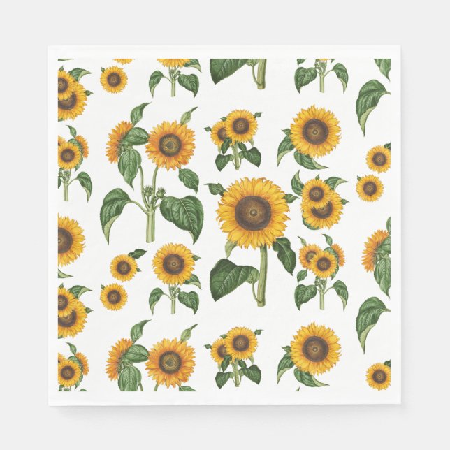 Watercolor Sunflowers Botanical Foliage Greenery Napkin (Front)