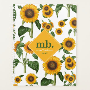 Watercolor Sunflowers Botanical Foliage Greenery Planner