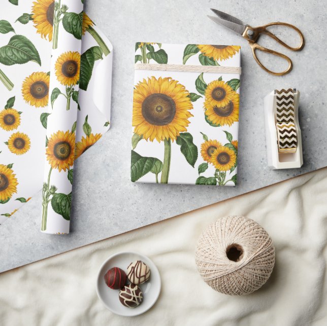 Watercolor Sunflowers Botanical Foliage Greenery Wrapping Paper (Crafts)