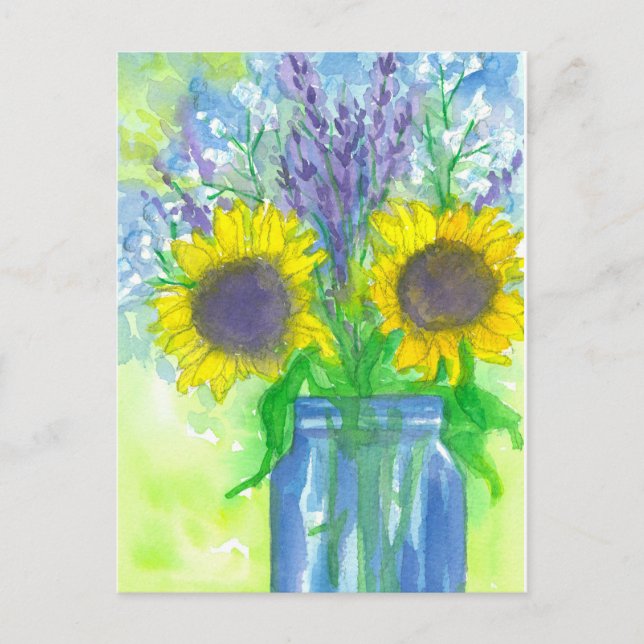 Watercolor Sunflowers Bouquet Postcard (Front)