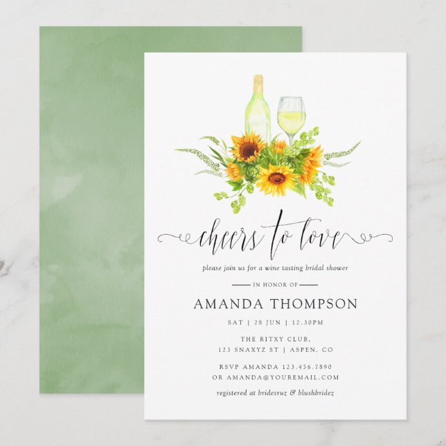Watercolor Sunflowers Bridal Shower Wine Tasting Invitation (Front/Back)
