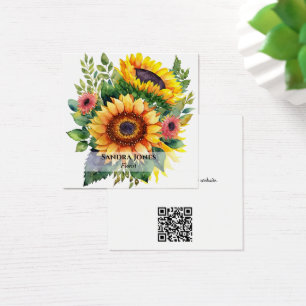 Watercolor Sunflowers Business Card - white