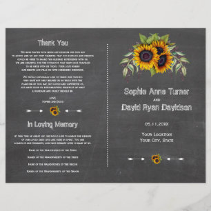 Watercolor Sunflowers Chalkboard Wedding Program