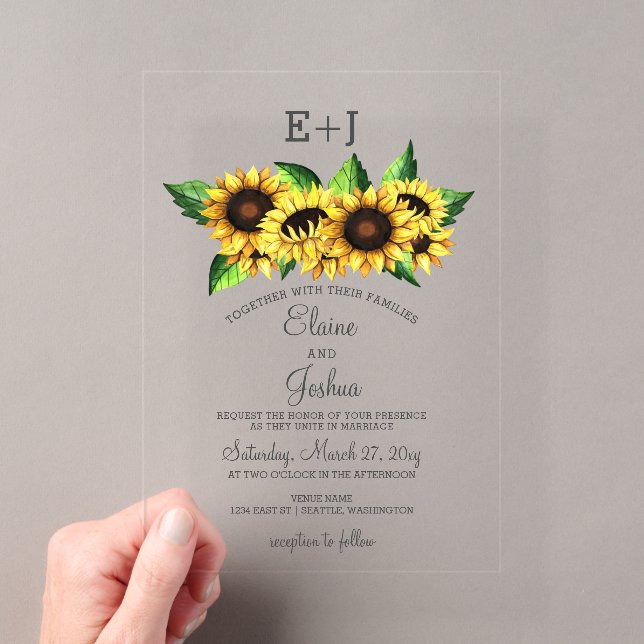 Watercolor Sunflowers Country Rustic Wedding Acrylic Invitations (Insitu (Handheld))