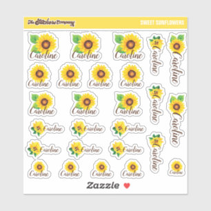 Watercolor Sunflowers Custom Name Labels   School