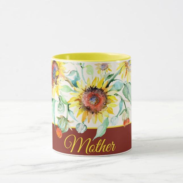 Watercolor sunflowers customizable  mug (Center)