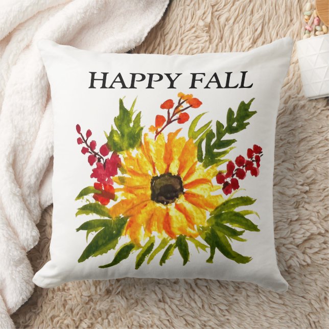 Watercolor Sunflowers Cute Modern Pretty Throw Pillow (Blanket)