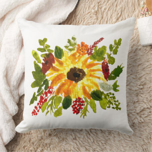 Watercolor Sunflowers Cute Modern Pretty Throw Pillow