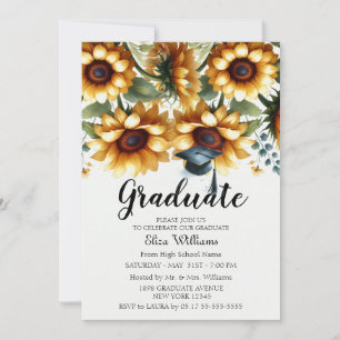 Watercolor Sunflowers Elegant Graduation Party Invitation