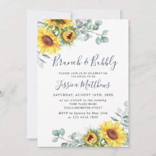 Watercolor Sunflowers Eucalyptus Brunch & Bubbly Invitation