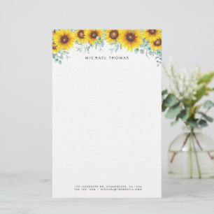 Watercolor Sunflowers & Eucalyptus Personalized Stationery