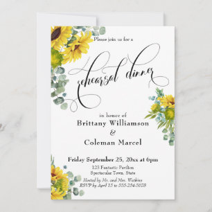 Watercolor Sunflowers Eucalyptus Rehearsal Dinner Invitation