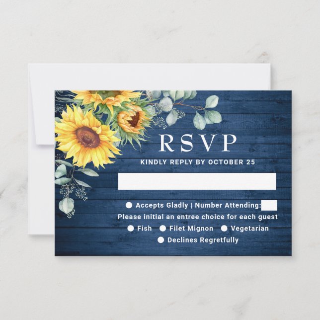 Watercolor Sunflowers Eucalyptus Rustic Wedding  RSVP Card (Front)