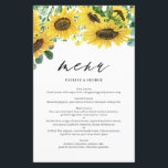 Watercolor Sunflowers Eucalyptus Wedding Menu Card<br><div class="desc">Add a rustic floral accent to your event's tablescape with this sunflower menu cards. It features watercolor illustrations of sunflowers and eucalyptus leaves. Personalize by adding names and menu details. These sunflowers menu cards are perfect for summer and fall weddings. bridal showers,  baby showers,  birthdays and similar parties.</div>