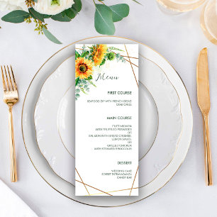 Watercolor Sunflowers Faux Gold Foil Frame Wedding Menu