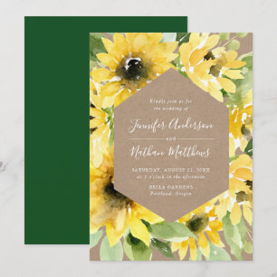 Watercolor Sunflowers Floral Frame Rustic Wedding Invitation