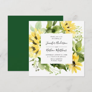 Watercolor Sunflowers Floral Frame Square Wedding Invitation