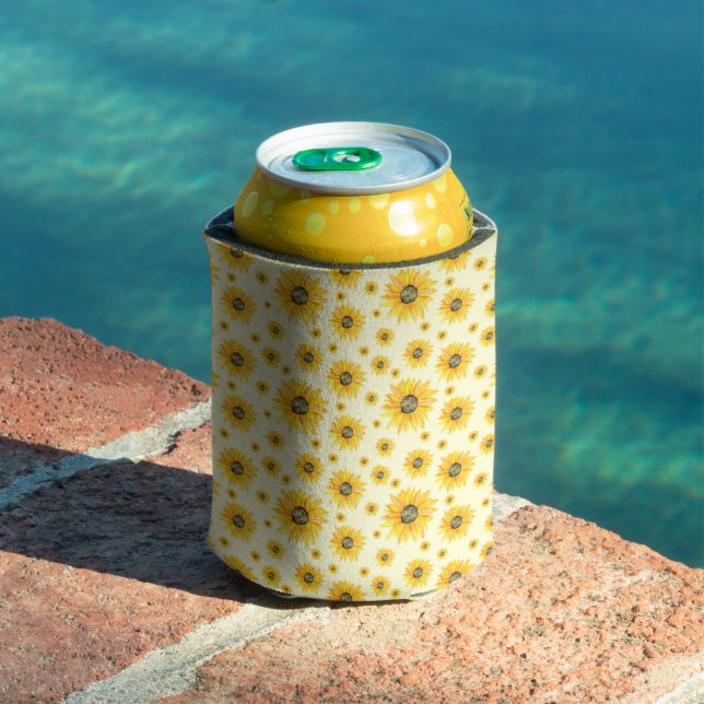 Watercolor Sunflowers Floral Pattern Can Cooler (In Situ Pool)