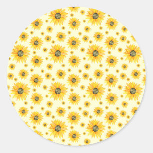 Watercolor Sunflowers Floral Pattern Classic Round Sticker