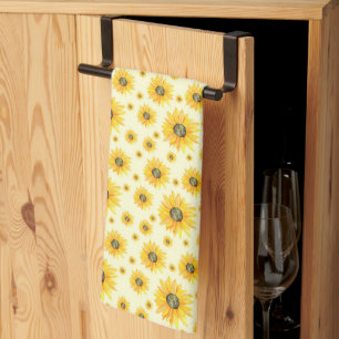 Watercolor Sunflowers Floral Pattern Kitchen Towel