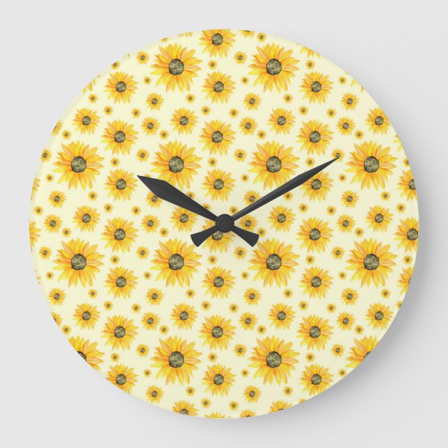 Watercolor Sunflowers Floral Pattern Large Clock (Front)