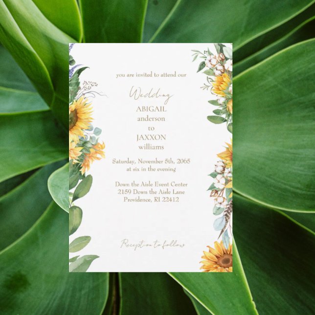 Watercolor Sunflowers Gold Text Wedding Invitation (Creator Uploaded)
