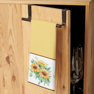 Watercolor sunflowers  kitchen towel