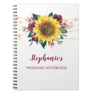 Watercolor Sunflowers Lights Personalized Wedding Notebook