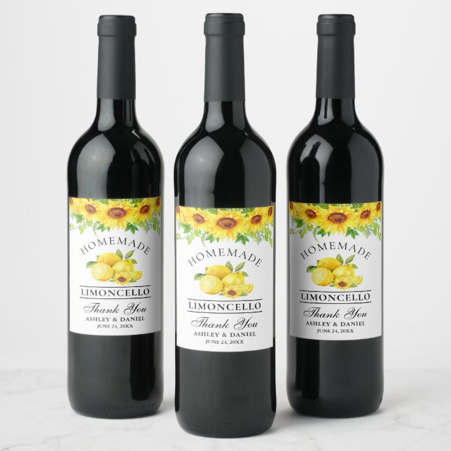 Watercolor Sunflowers Limoncello Bottle Labels (Bottles)