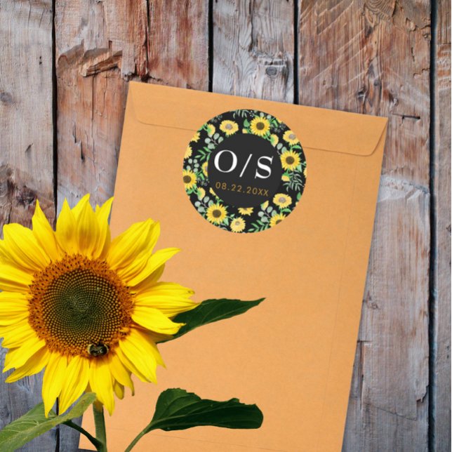 Watercolor Sunflowers Monogram Envelope Seal (Creator Uploaded)