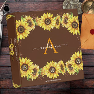 Watercolor Sunflowers Monogram Recipe Personalized Binder
