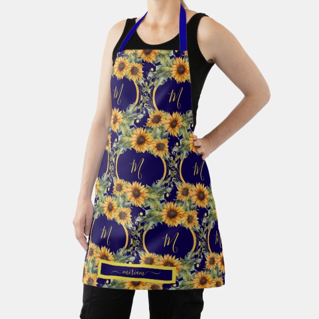 Watercolor Sunflowers Monogram Van Gogh Style  Apron (Insitu)