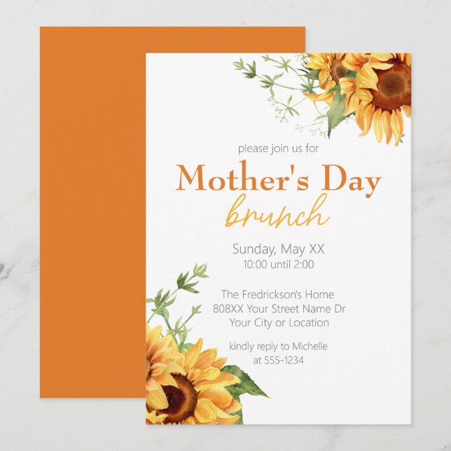 Watercolor Sunflowers Mother's Day Brunch Invitation (Front/Back)
