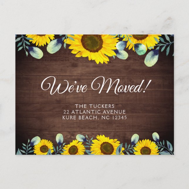 Watercolor Sunflowers Moving Announcement Rustic Postcard (Front)