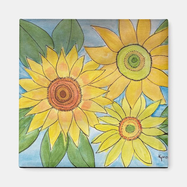 Watercolor sunflowers on a magnet (Front)