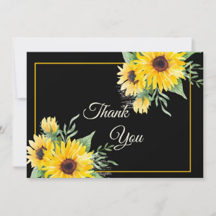 Watercolor sunflowers on black holiday card