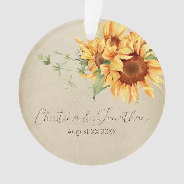 Watercolor Sunflowers on Faded Parchment Ornament (Front)