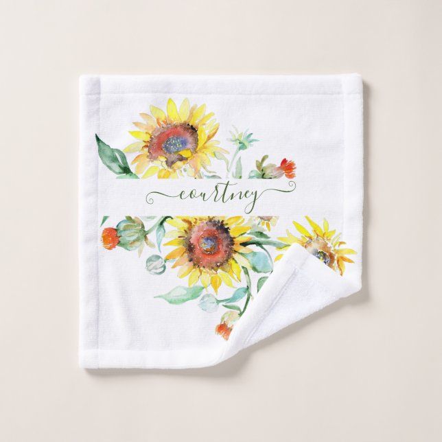 Watercolor sunflowers personalized    bath towel set (Wash Cloth)