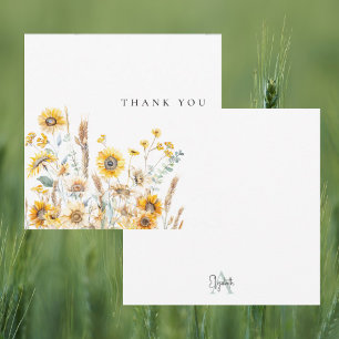 Watercolor Sunflowers Personalized Blank Thank You Card
