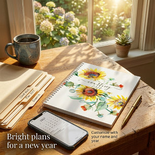 Watercolor sunflowers personalized, custom year planner