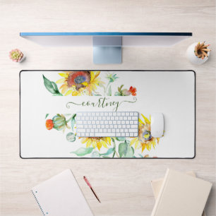 Watercolor sunflowers personalized    desk mat