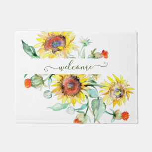Watercolor sunflowers personalized doormat