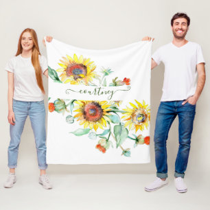 Watercolor sunflowers personalized fleece blanket