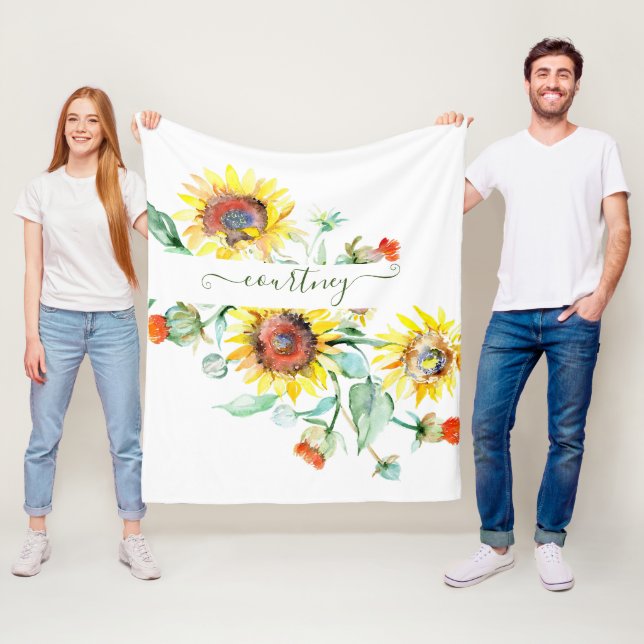 Watercolor sunflowers personalized    fleece blanket (In Situ)