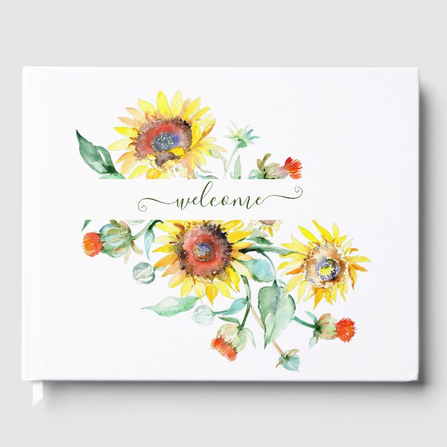 Watercolor sunflowers personalized    guest book (Front)