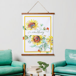 Watercolor sunflowers personalized hanging tapestry