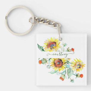 Watercolor sunflowers personalized    keychain