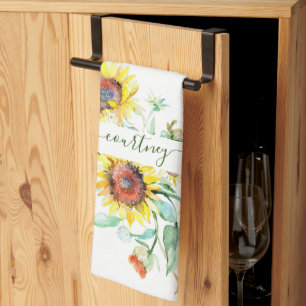 Watercolor sunflowers personalized    kitchen towel