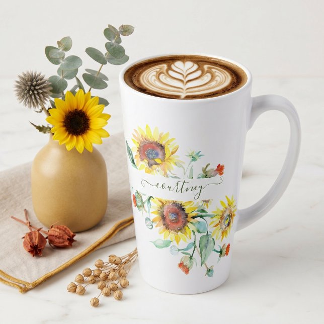 Watercolor sunflowers personalized    latte mug (Creator Uploaded)