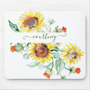 Watercolor sunflowers personalized    mouse pad